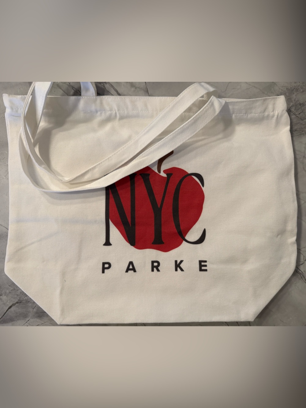 NYC Parke White Canvas Tote with Red Graphic